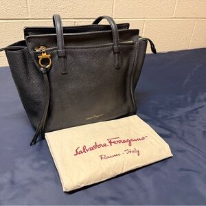 Salvatore Ferragamo Black Leather Tote Satchel w/ Dust Bag – Made in Italy